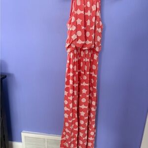 Red and White flower Maxi Dress